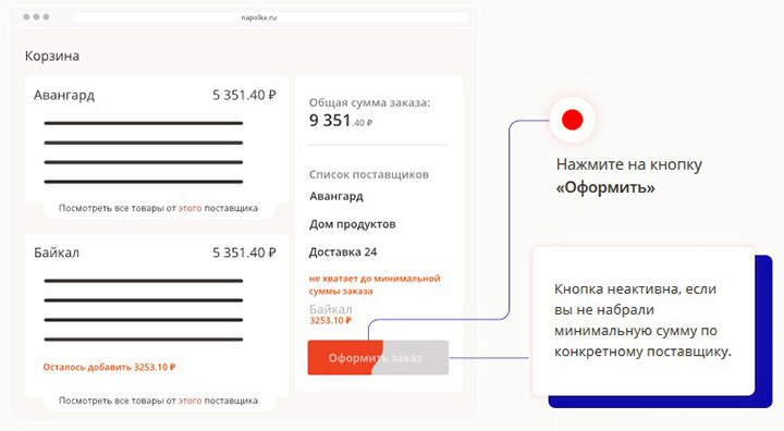 корзина с товарами на сайте на полке.ру